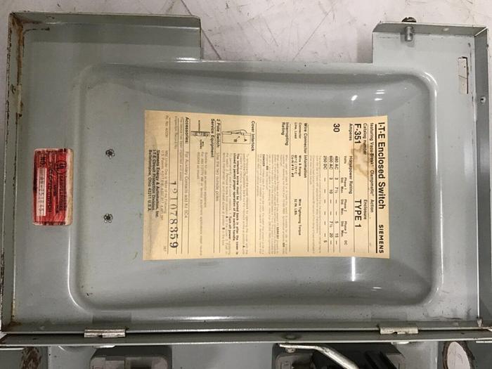 Used SIEMENS 30 Amp ITE Heavy Duty Vacu-Break F-351 #127057
