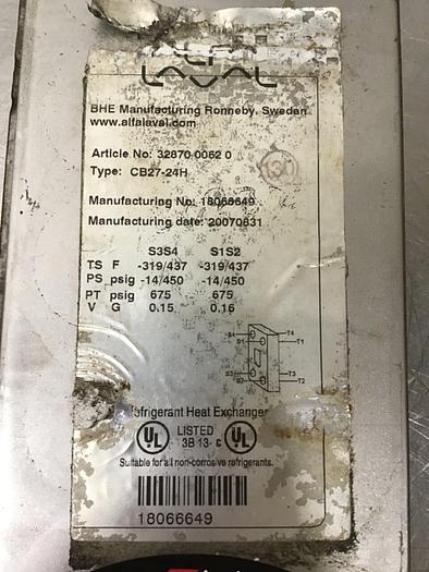 Used ALFA LAVAL Refrigerant Heat Exchanger CB27-24H #127298