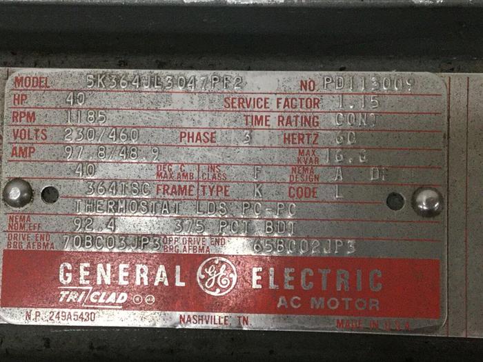 Used GENERAL ELECTRIC 40 HP Motor 5K364JL3047PF2 Used