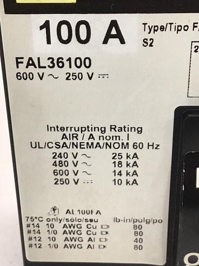 Used SQUARE D 100 Amp Circuit Breaker FAL36100 #145124