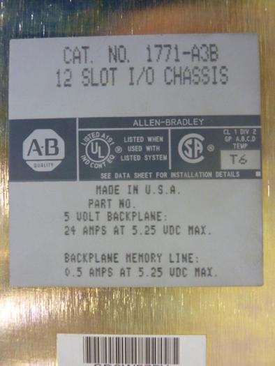 Used ALLEN BRADLEY 12 Card Slot Rack Chassis 1771-A3B SER B #67540