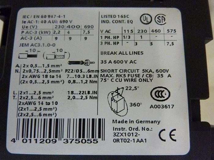 Used SIEMENS Combination Starter 3RA1120-1CA23-0BB4 #46477