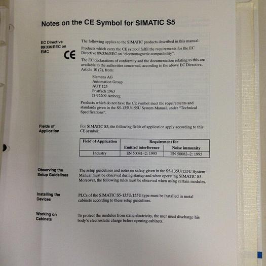 Used SIEMENS System Manual 6ES5 998-0SH21 #70962