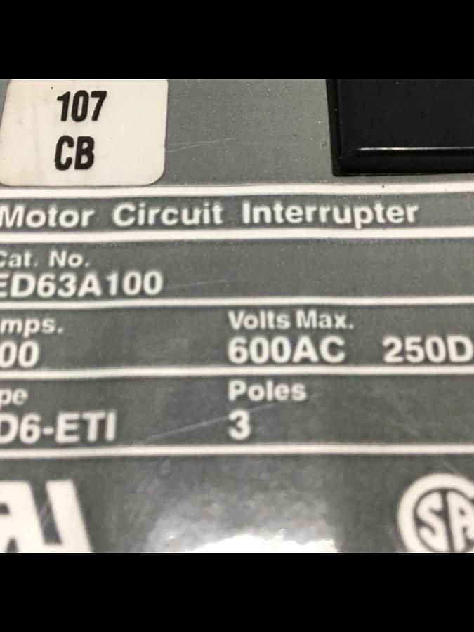 Used SIEMENS 100 Amp Circuit Breaker ED63A100 USED