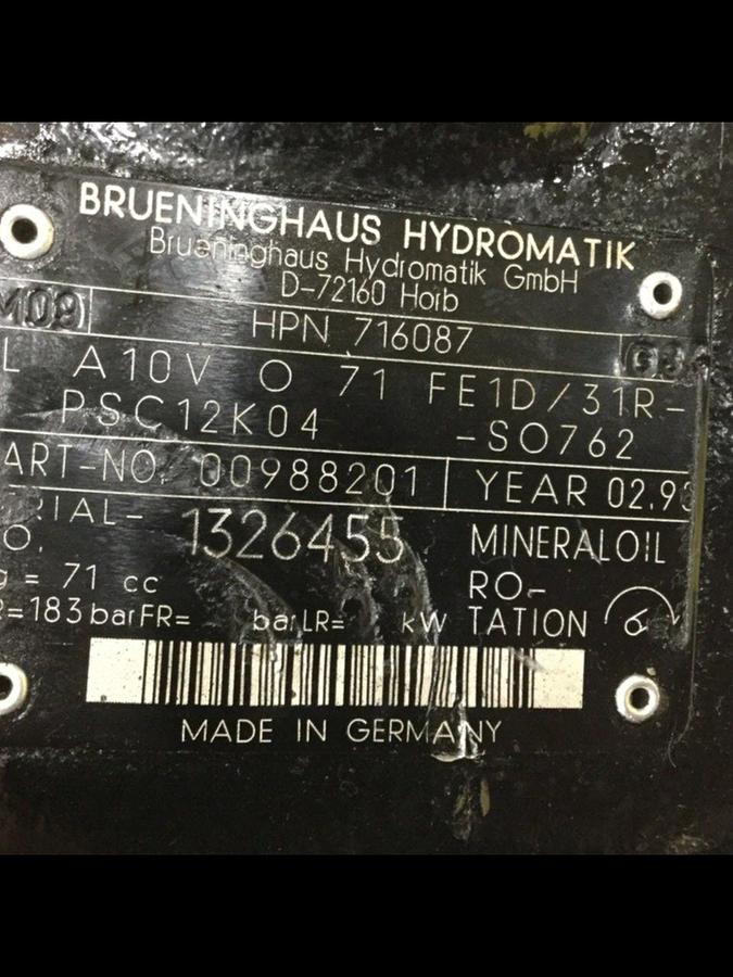 Used BRUENINGHAUS HYDROMATIK Hydraulic Pump LA10VO71FE1D/31RPSC12K04-SO762 #106128