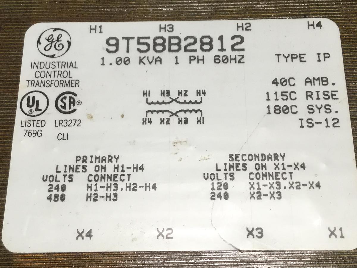 Used GENERAL ELECTRIC / GE 1.00 kVA Transformer 9T58B2812 Used