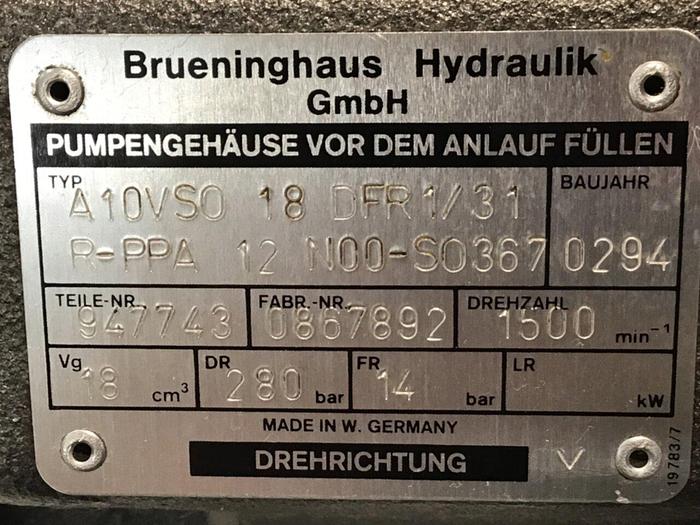 Used BRUENINGHAUS HYDRAULIK Pump A10VSO18DFR1/31R Used