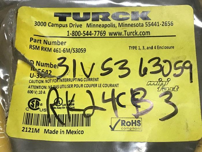 Used TURCK ELEKTRONIK Minifast Double Ended Cable RSM RKM 461-6M #140338