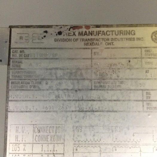 Used REX MANUFACTURING 118 kVA Transformer B118HP/8P Used