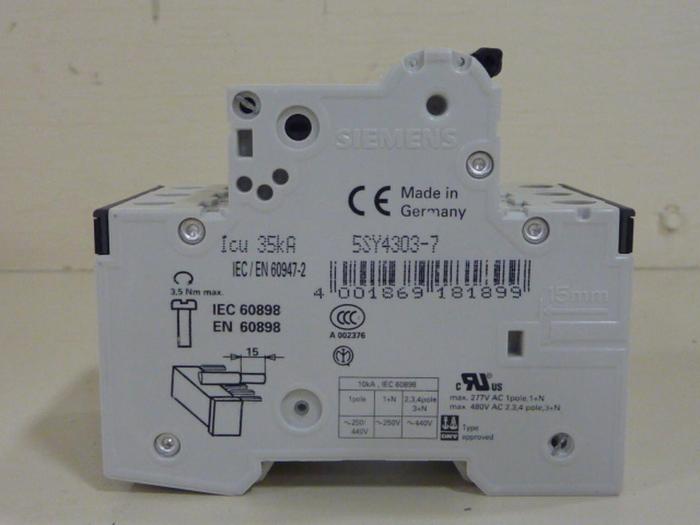 Used SIEMENS 3 Amp Circuit Breaker 5SY4303-7 #46954