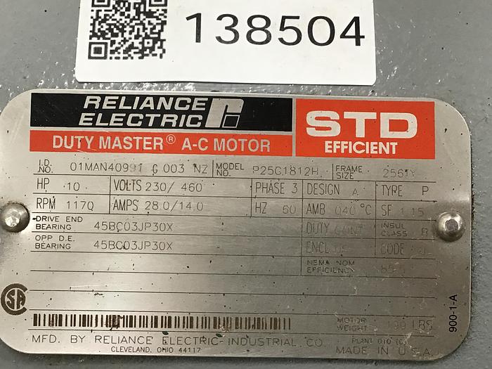 Used RELIANCE ELECTRIC Motor P25G1812H Used #138504