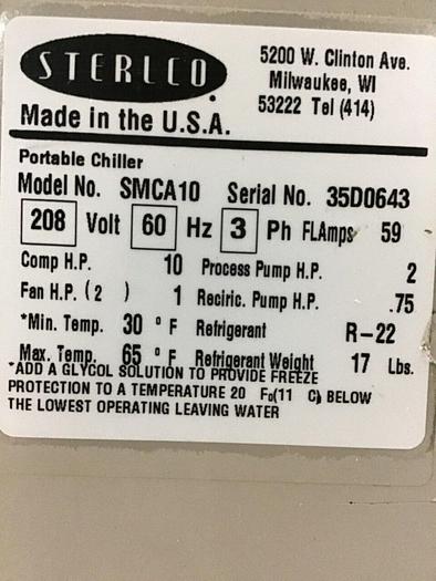 Used STERLCO 10 Ton Air Cooled Chiller SMCA 10 #140312
