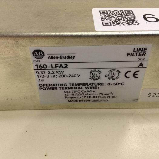 Used ALLEN BRADLEY Line Filter 160-LFA2 SER A #68536