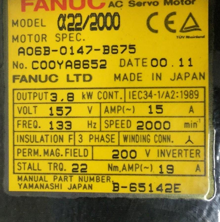 Used FANUC AC Servo Motor A06B-0147-B675 USED