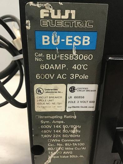 Used FUJI ELECTRIC 60 Amp Circuit Breaker BU-ESB3060 #127466