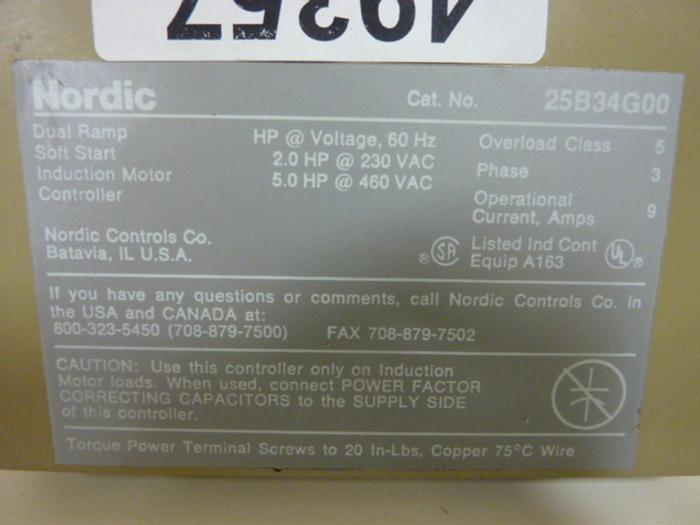 Used NORDIC CONTROLS Induction Motor Controller 25B34G00 #49358