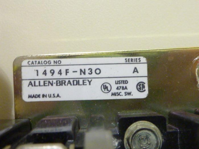Used ALLEN BRADLEY 30 Amp Disconnect Switch 1494F-N30 SER A #43002