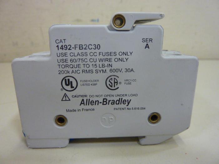 Used ALLEN BRADLEY 30 Amp Fuse Block Holder 1492-FB2C30 SER A #64214