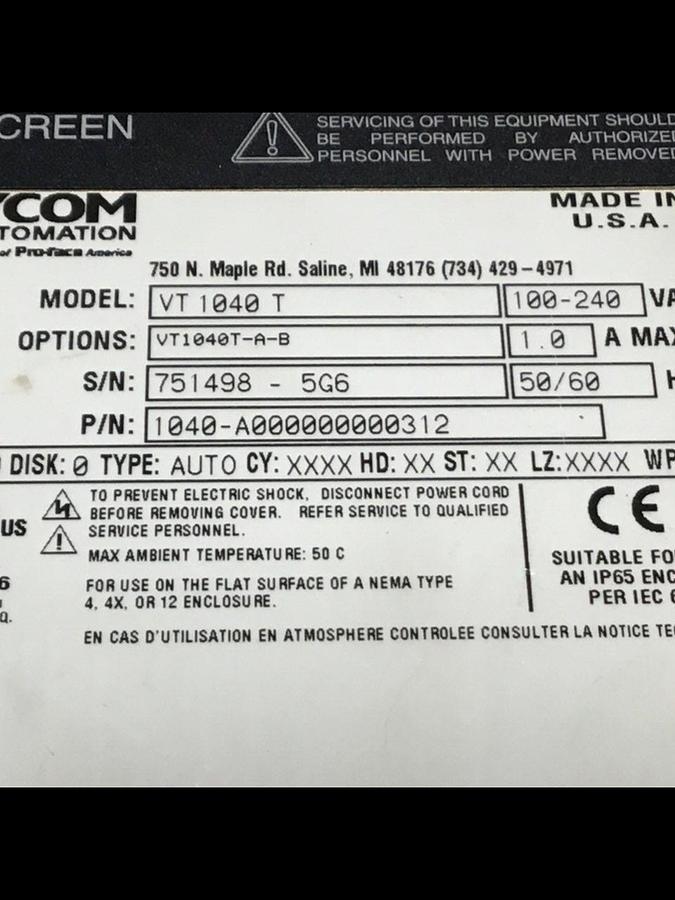 Used XYCOM ViewTronix Touch Screen VT1040T Used #122250