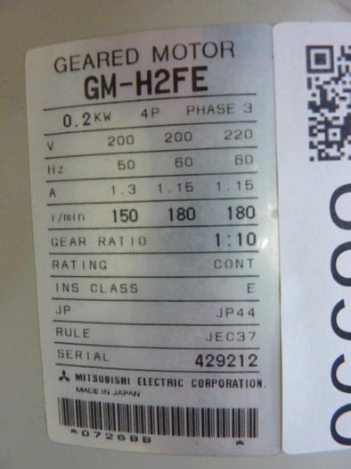 Used MITSUBISHI 0.26 HP Gear Motor GM-H2FE USED