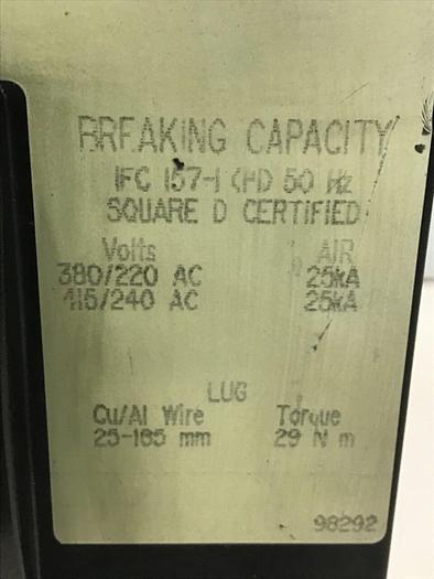 Used SQUARE D 225 Amp Circuit Breaker KAL36225 Used