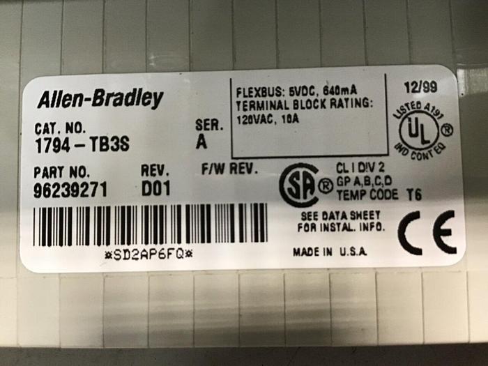 Used ALLEN BRADLEY Terminal Base 1794-TB3S SER A #140206