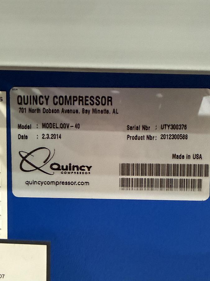 Used 2014 QUINCY COMPRESSOR MODEL.QQV-40