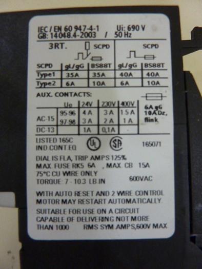 Used SIEMENS Overload Relay 3RU1 116-1AB0 #76120