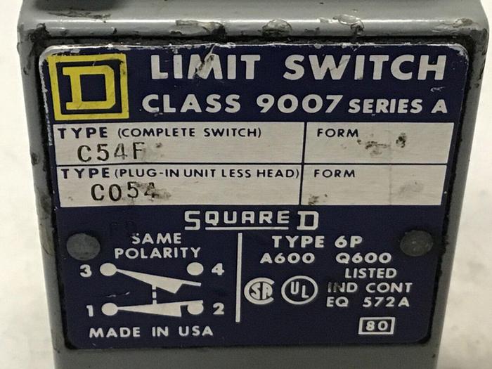 Used SQUARE D Limit Switch 9007-C54F #121693