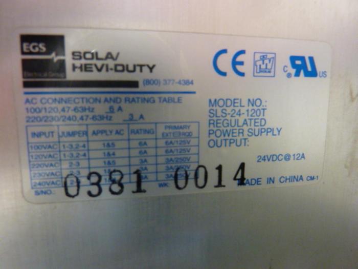 Used SOLA ELECTRIC Power Supply SLS-24-120T #46596