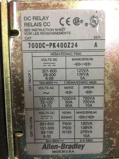 Used ALLEN BRADLEY DC Relay 700DC-PK400Z24 #92920
