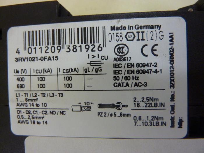 Used SIEMENS 0.5 Amp Circuit Breaker 3RV1021-0FA15 #50135