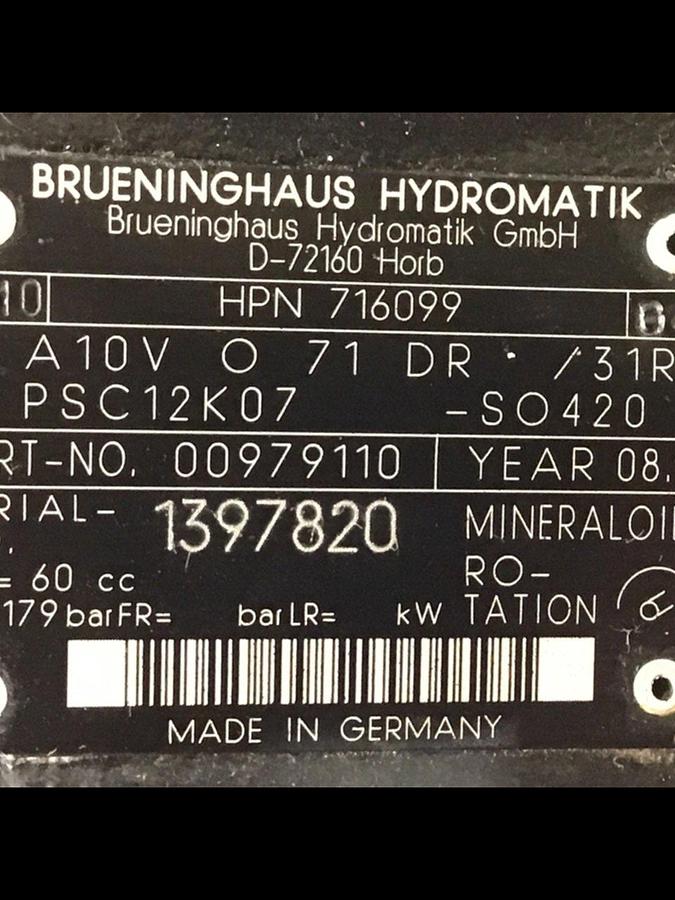 Used BRUENINGHAUS HYDRAULIK Hydraulic Pump A10VO71DR/31RPSC12K07SO420 #137775