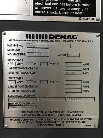 Used VAN DORN DEMAG  170 Ton Injection Molding Machine 170HT-3.7