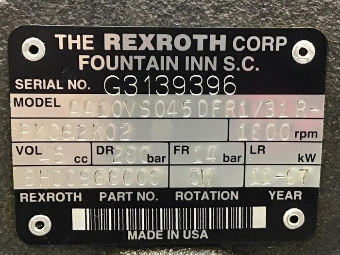 Used REXROTH Hydraulic Pump AA10VS045DFR1/31R-PKC62K02 Used