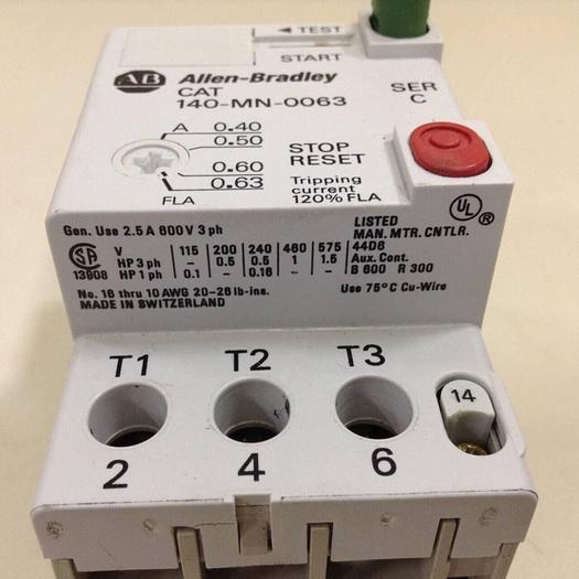 Used ALLEN BRADLEY 25 Amp Circuit Breaker 140-MN-0063 SER C #72052