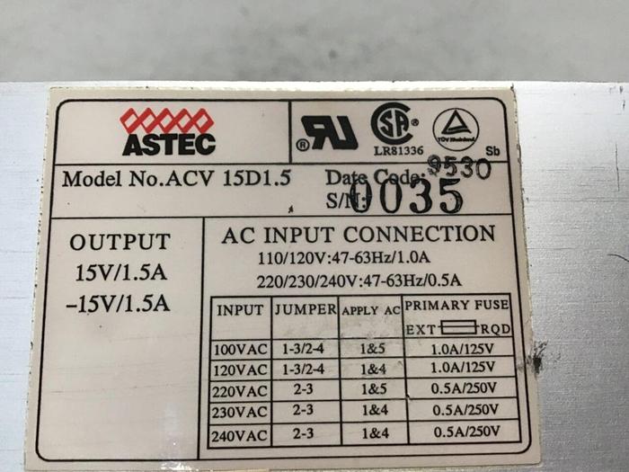 Used ASTEC AMERICA Power Supply ACV15D1.5 USED