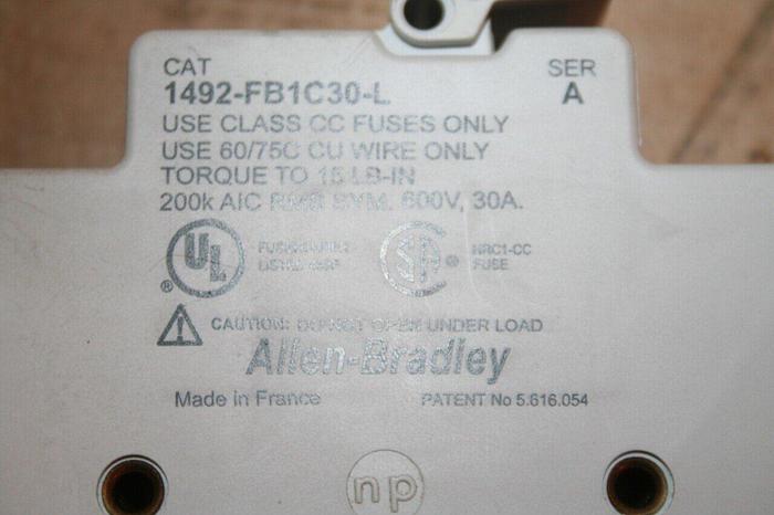 Used ALLEN BRADLEY 30 Amp Fuse Holder 1492-FB1C30-L SER B #76066