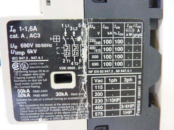 Used TELEMECANIQUE Starter Protector GV2-M06 #43696