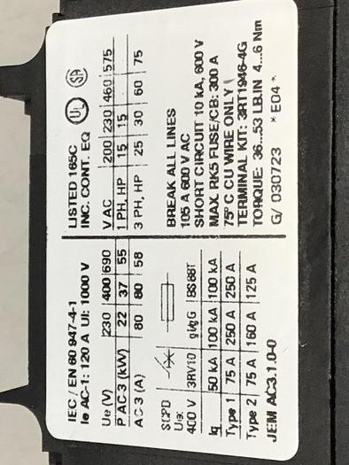 Used SIEMENS Contactor 3RT1045-1AK60 #129158