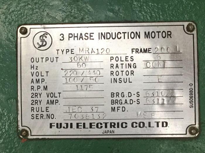 Used FUJI ELECTRIC 40 HP Motor MRA120 Used