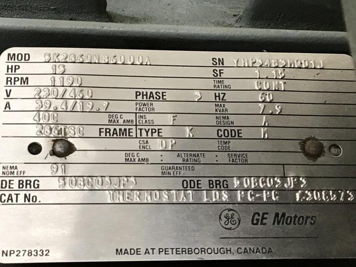 Used GENERAL ELECTRIC 15 HP Motor 5K286QNB6000A Used