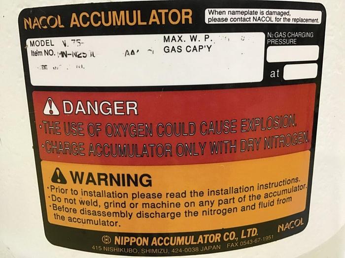 Used NIPPON ACCUMULATOR Nacol Accumulator N75 NA #132585