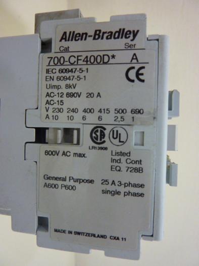 Used ALLEN BRADLEY Contactor 700-CF400D SER A #46872
