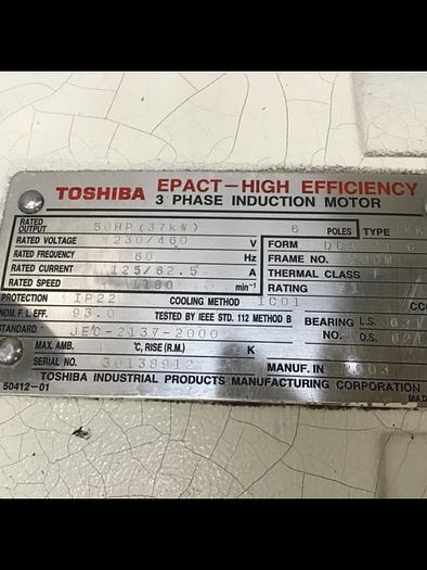 Used TOSHIBA Motor EPACT - High Efficiency JEC-2137-2000 #144432