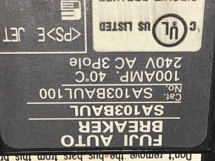 Used FUJI ELECTRIC Circuit Breaker 100 Amp SA103BAUL100 #119824