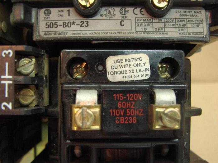 Used ALLEN BRADLEY Motor Starter Size 1 505-BO.23 SER C #13686