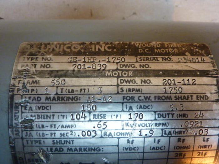 Used UNICO 1 HP DC Servo Motor 701-839 Used