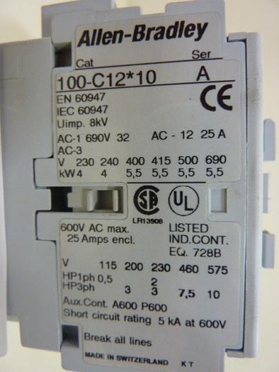 Used ALLEN BRADLEY Contactor 100-C12.10 SER A #49768