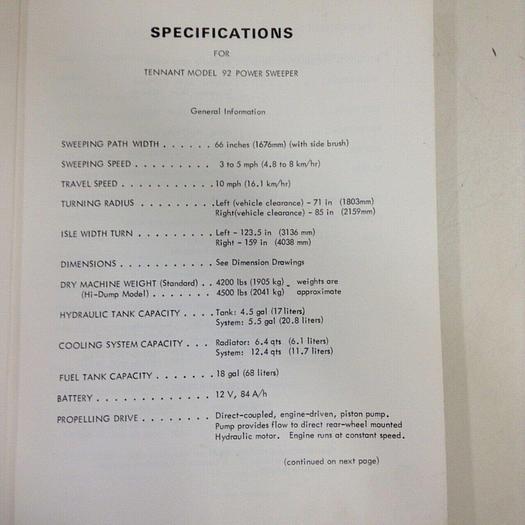 Used TENNANT Parts Manual MM108 #70967